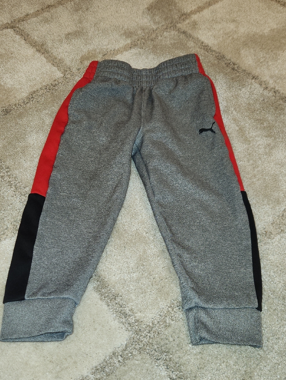 Puma Kids' Gray Athletic Joggers with Red & Black Panels
